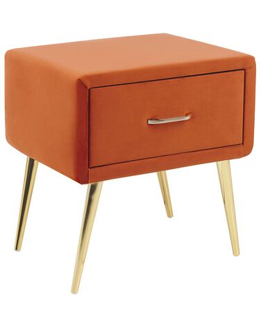 Table de nuit à 1 tiroir FLAYAT Velours Orange