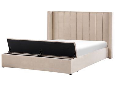 Bed met opbergbankje Fluweel NOYERS 180 x 200 cm Beige
