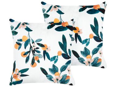 Set of 2 Decorative Cushions KNAUTIA Velvet 45 x 45 cm Multicolour Plant Pattern