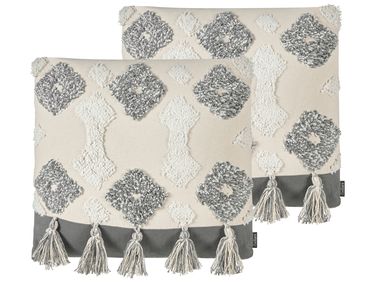 Set van 2 sierkussens ALOCASIA Katoen 45 x 45 cm Beige geometrisch patroon