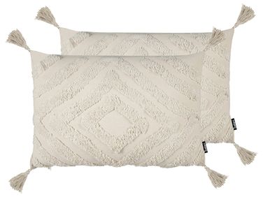 Set van 2 sierkussens CRATAEGUS Katoen 40 x 60 cm Lichtbeige geometrisch patroon