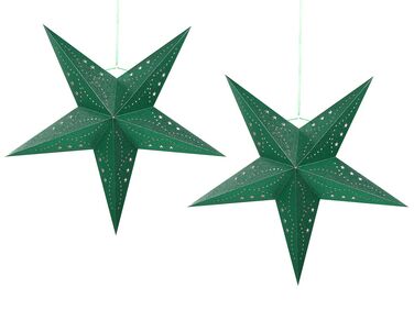 Set of 2 Hanging Decorations LED MOTTI Star 60 cm Emerald Green