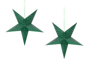 Set of 2 Hanging Decorations LED MOTTI Star 45 cm Emerald Green
