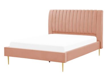 Bed Fluweel MARVILLE 140 x 200 cm Perzikroze