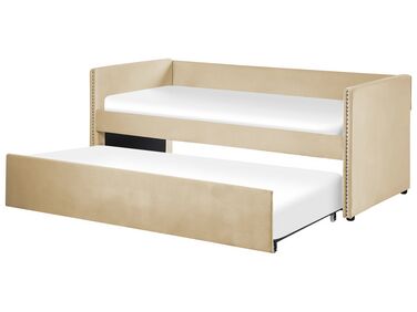 Onderschuifbed Fluweel TROYES 90 x 200 cm Beige