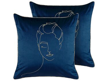 Set van 2 sierkussens CROCUS Fluweel 45 x 45 cm Donkerblauw abstract patroon