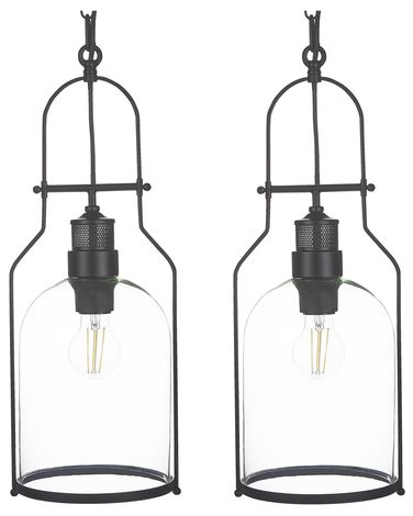 Set of 2 Pendant Lamps BASHILO Metal Black