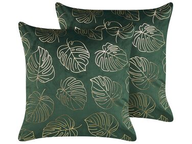 Set van 2 sierkussens DELICIOSA Fluweel 45 x 45 cm Donkergroen bladpatroon