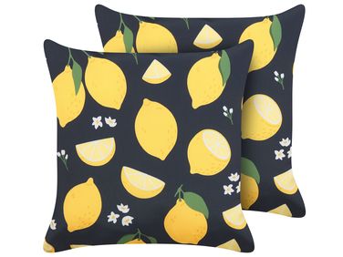 Set van 2 sierkussens CITRUS 45 x 45 cm Zwart bladpatroon