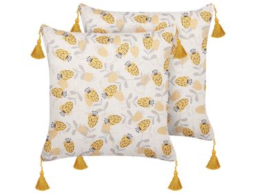 Set van 2 sierkussens ABUTILON 45 x 45 cm Beige bloempatroon