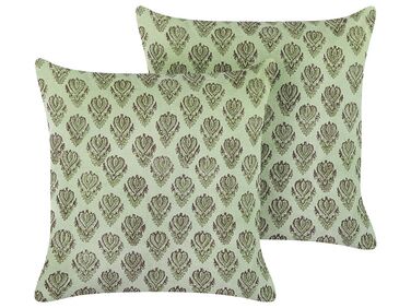 Set of 2 Decorative Cushions RUNGIA Velvet 45 x 45 cm Green Floral Pattern