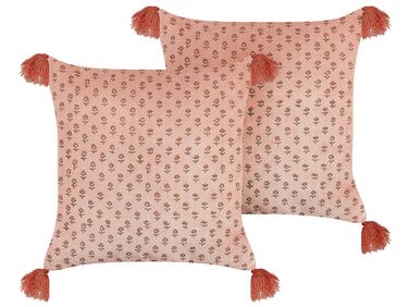 Set van 2 sierkussens RUMHORA Fluweel 45 x 45 cm Roze bloempatroon