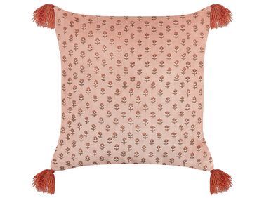 Throw Cushion RUMHORA Velvet 45 x 45 cm Pink Floral Pattern