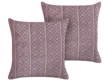 Set of 2 Decorative Cushions SILYBUM Velvet 45 x 45 cm Pink Geometric Pattern