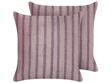 Set van 2 sierkussens AGAPANTHUS Fluweel 45 x 45 cm Roze gestreept