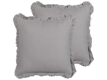 Set van 2 sierkussens GLABRA Linnen 45 x 45 cm Grijs effen