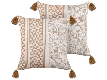 Set van 2 sierkussens MALUS Katoen 45 x 45 cm Lichtbruin oosters patroon