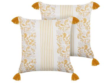 Set van 2 sierkussens BILOBA Katoen 45 x 45 cm Geel bloempatroon