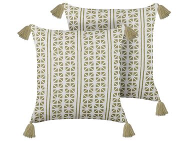 Set van 2 sierkussens SYRINGA Katoen 45 x 45 cm Groen geometrisch patroon