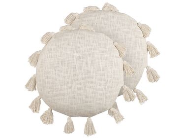 Set van 2 sierkussens MADIA Katoen 45 x 45 cm Lichtbeige effen