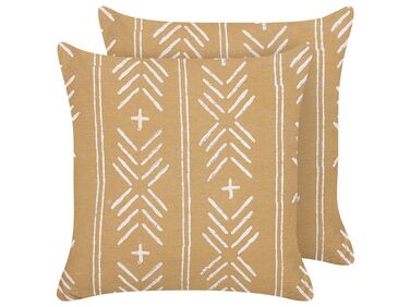Set van 2 sierkussens BANYAN Katoen 45 x 45 cm Zandbeige geometrisch patroon
