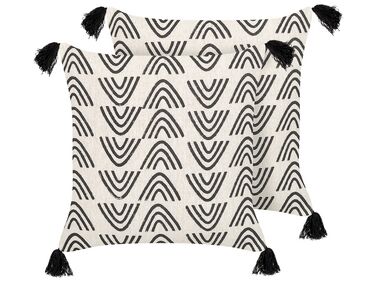 Set van 2 sierkussens MAYS Katoen 45 x 45 cm Wit geometrisch patroon