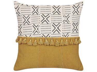 Sierkussen WOODI Katoen 45 x 45 cm Geel geometrisch patroon