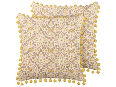 Set van 2 sierkussens LYCROIS Katoen 45 x 45 cm Geel bloempatroon