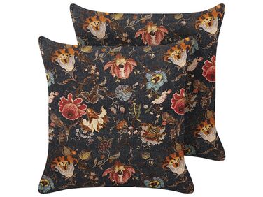 Set of 2 Decorative Cushions RAMONDA Velvet 45 x 45 cm Multicolour Floral Pattern