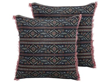 Set of 2 Decorative Cushions RUTA Velvet 45 x 45 cm Multicolour Floral Pattern
