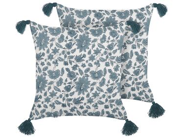 Set van 2 sierkussens RUMEX Katoen 45 x 45 cm Blauw bloempatroon