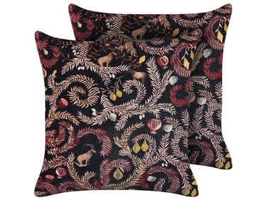 Set van 2 sierkussens RICINUS Fluweel 45 x 45 cm Zwart oosters patroon