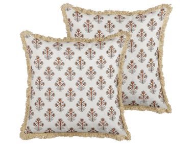 Set van 2 sierkussens OMORIKA Katoen 45 x 45 cm Wit bloempatroon