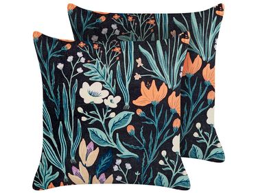 Set van 2 sierkussens OSMUNDA Fluweel 45 x 45 cm Zwart bloempatroon