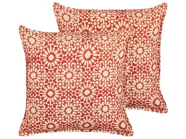 Set van 2 sierkussens CEIBA Katoen 45 x 45 cm Rood geometrisch patroon