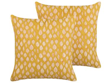 Set van 2 sierkussens GINNALA Katoen 45 x 45 cm Geel bladpatroon
