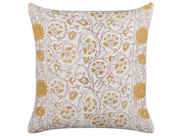 Throw Cushion CALATHEA Cotton 45 x 45 cm Yellow Floral Pattern