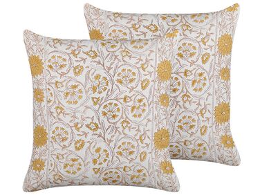 Set van 2 sierkussens CALATHEA Katoen 45 x 45 cm Geel bloempatroon