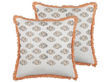 Set of 2 Decorative Cushions SATIVUS Cotton 45 x 45 cm Orange Floral Pattern