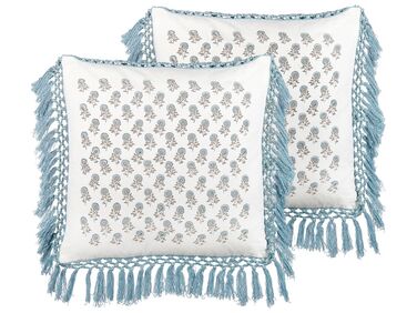 Set of 2 Decorative Cushions PALLIDA Cotton 45 x 45 cm Blue Floral Pattern