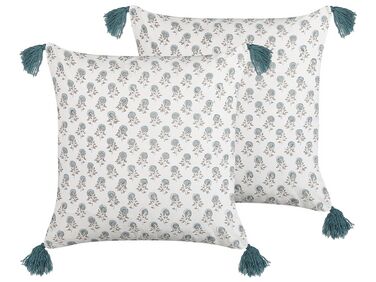Set van 2 sierkussens CORNUS Katoen 45 x 45 cm Blauw bloempatroon