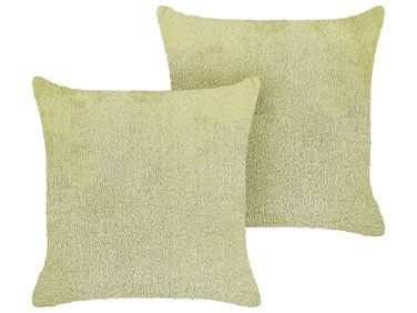 Set van 2 sierkussens PILEA Nepbont 45 x 45 cm Lichtgroen effen