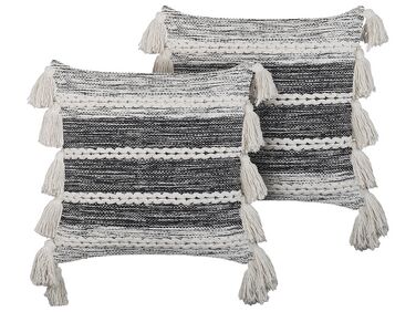 Set van 2 sierkussens ROCHEA Katoen 45 x 45 cm Zwart gestreept