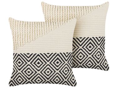 Set van 2 sierkussens CALANTHE Katoen 45 x 45 cm Beige geometrisch patroon