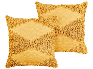 Set van 2 sierkussens RHOEO Katoen 45 x 45 cm Geel geometrisch patroon