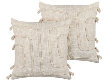 Set van 2 sierkussens PLEIONE Katoen 45 x 45 cm Lichtbeige geometrisch patroon
