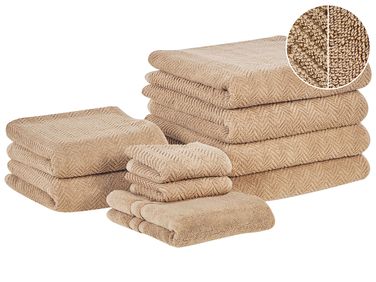 Set of 9 Towels MITIARO Terry Cotton Sand Beige