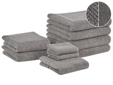 Set of 9 Towels MITIARO Terry Cotton Grey
