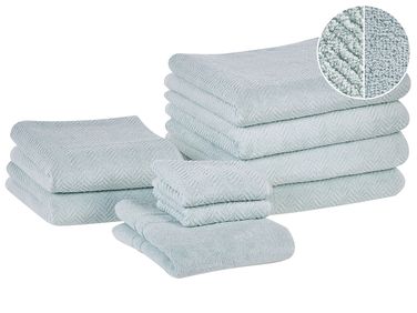 Set of 9 Towels MITIARO Terry Cotton Mint Green