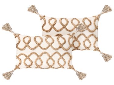 Set van 2 sierkussens INCANA Katoen 30 x 50 cm Beige geometrisch patroon